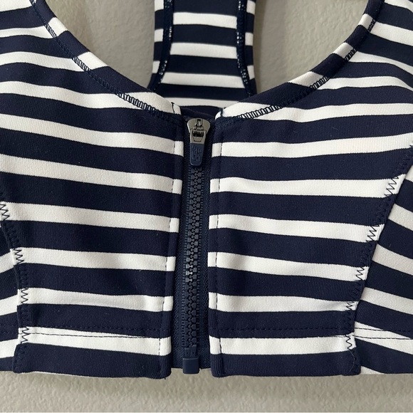 New Balance by J. Crew Navy Blue Striped Zip Front Sports Bra Racerback Small - Picture 2 of 11